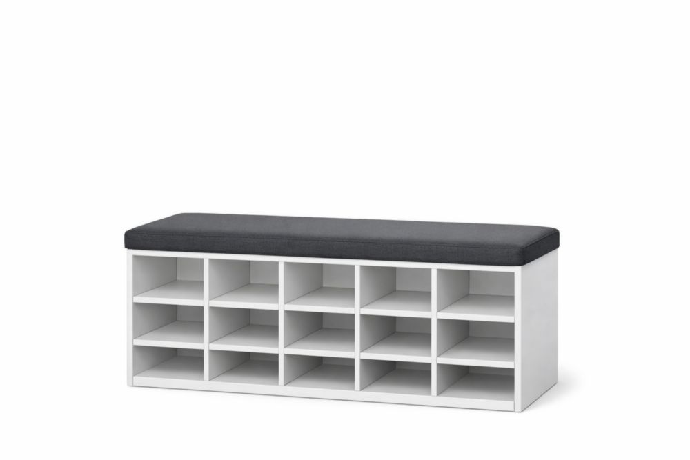 Banc de rangement MDF avec coussin en tissu Gris