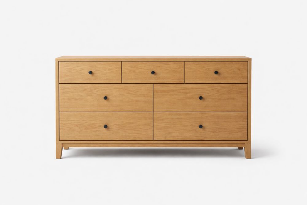 Commode en chêne avec 7 tiroirs