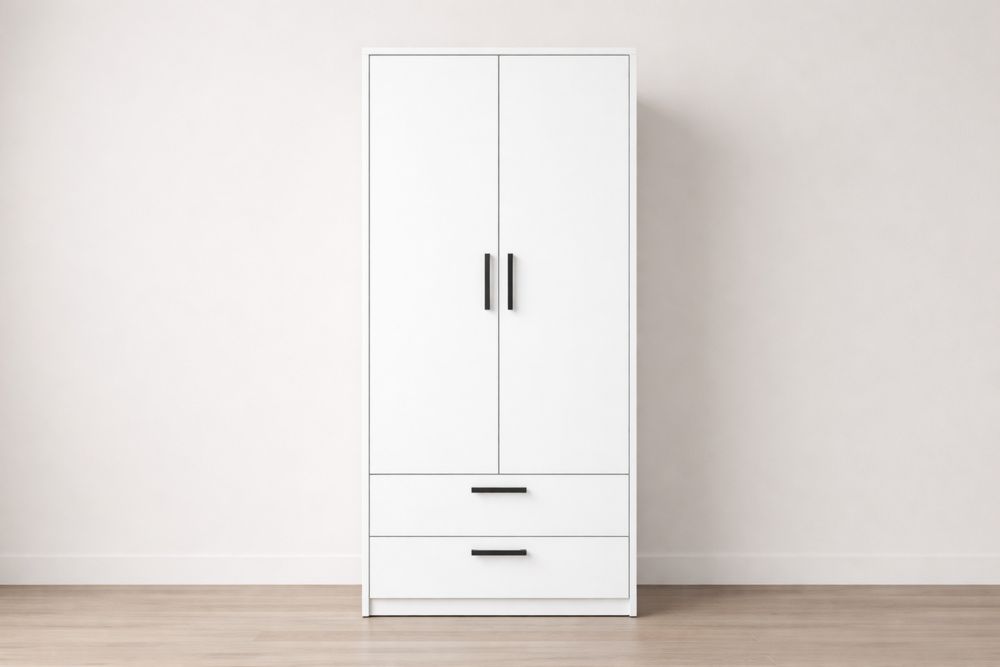 Armoire en Panneaux de Particules Blanc avec 2 Portes et 2 Tiroirs