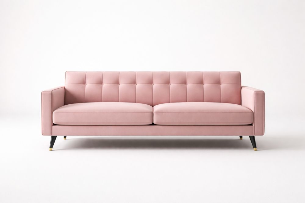 Canapé 3 places en velours rose 200×85×80 cm avec structure MDF et contreplaqué, pieds en hévéa