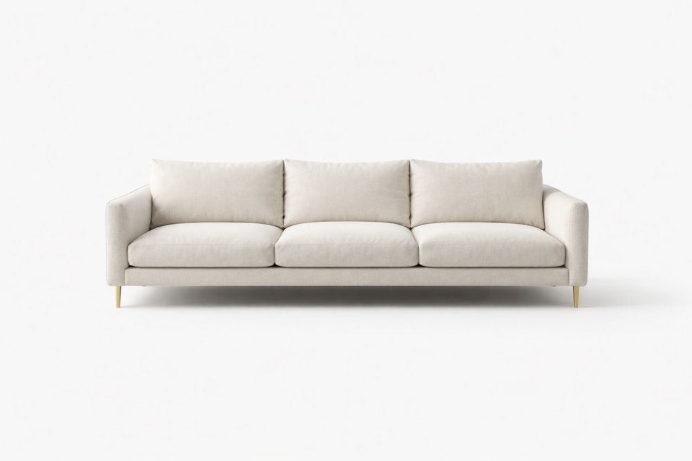 Canapé 3 places en tissu beige 220×90×85 cm avec structure en MDF et contreplaqué, pieds en acier