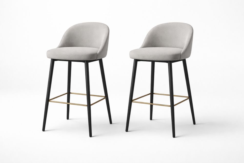 Tabourets de bar 2 pièces tissu gris clair cadre acier noir