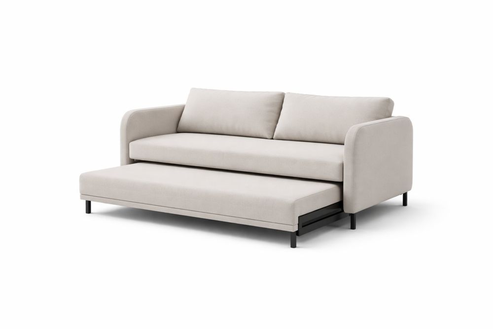 Canapé-lit en tissu polyester et acier Beige 190 cm