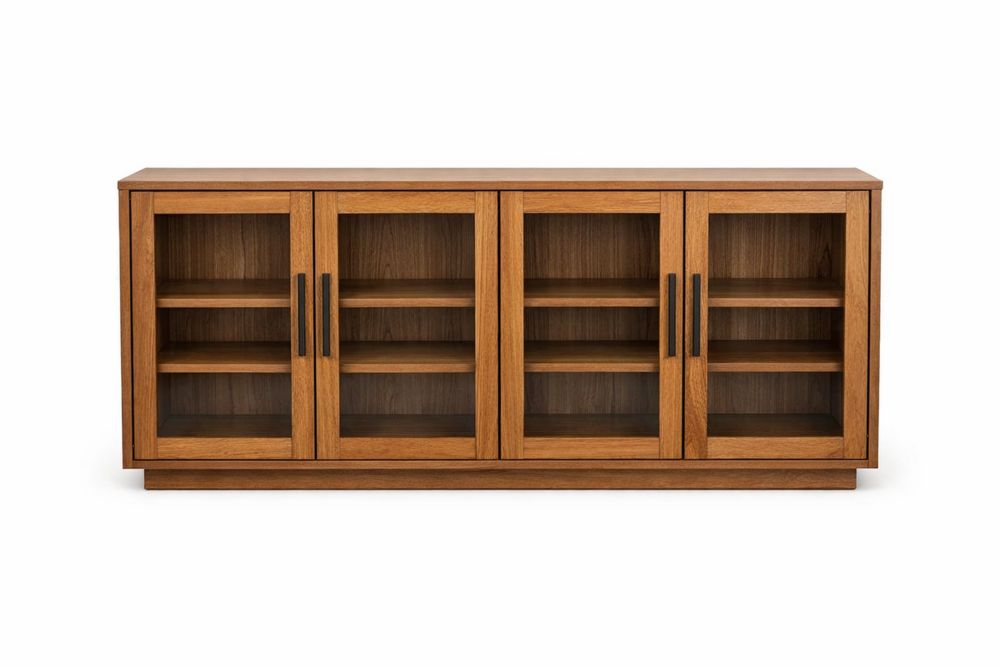 Buffet en bois avec portes vitrées en verre trempé