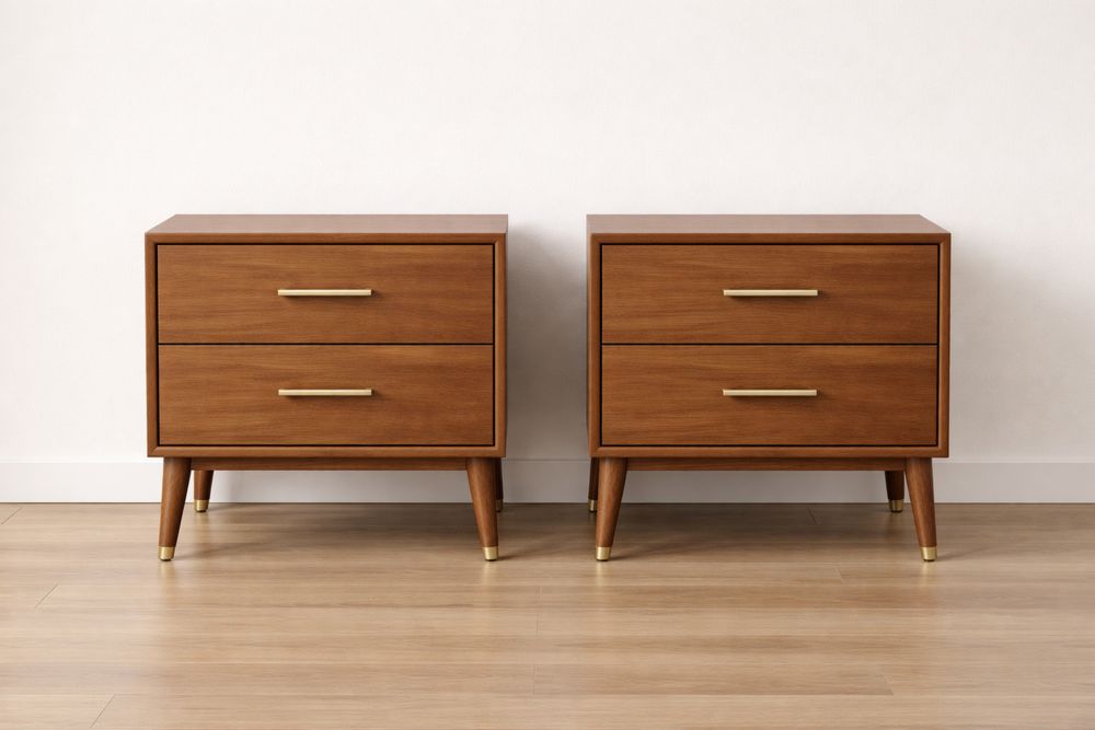 Tables de Chevet en Bois Massif 2 Tiroirs Marron Lot de 2