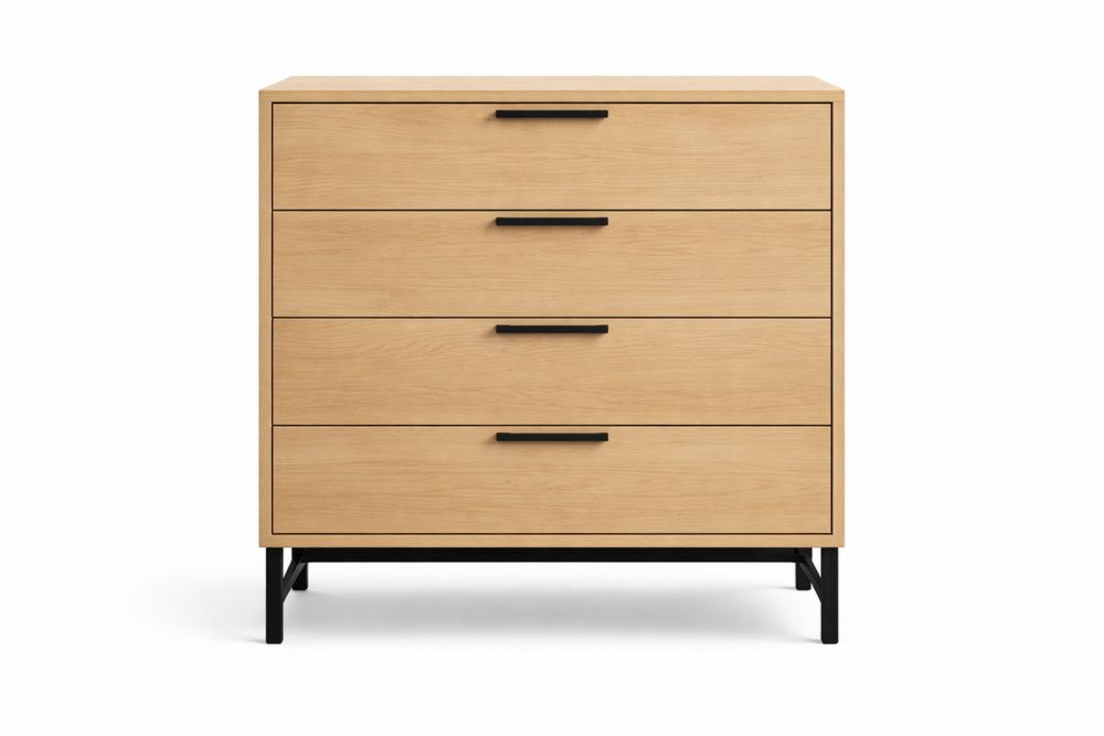 Commode en bois à 4 tiroirs avec structure acier noire