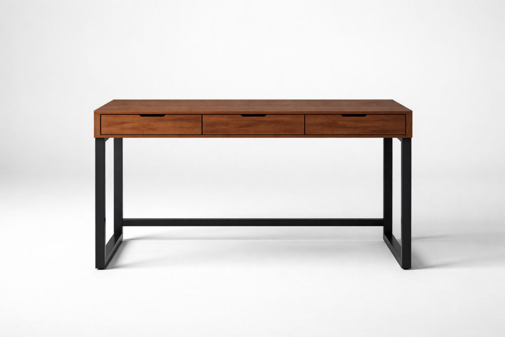 Bureau en bois de noyer avec pieds en acier