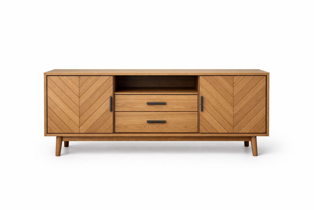 Buffet en Bois de Chêne avec Portes à Chevron