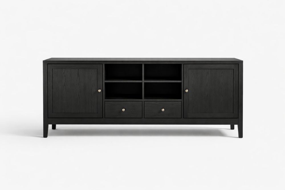 Buffet en chêne Noir avec deux portes et étagères ouvertes