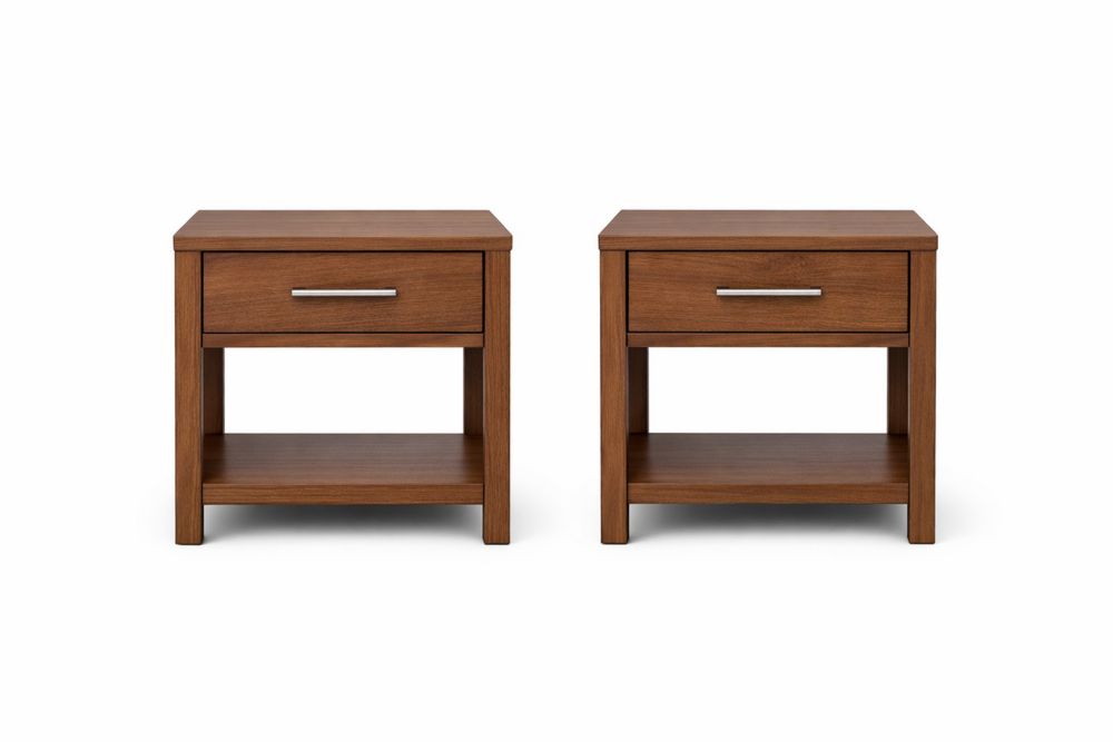 Paires de tables de chevet en bois avec tiroir et étagère