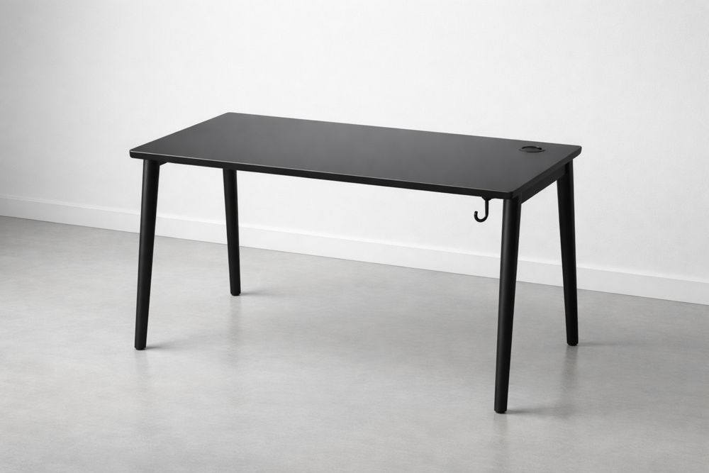 Table de bureau rectangulaire noire en MDF et acier 140x60 cm