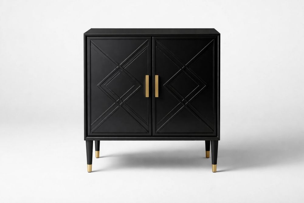 Meuble de rangement 80×40×90 cm en MDF avec 2 portes, pieds et poignées en alliage de zinc finition dorée