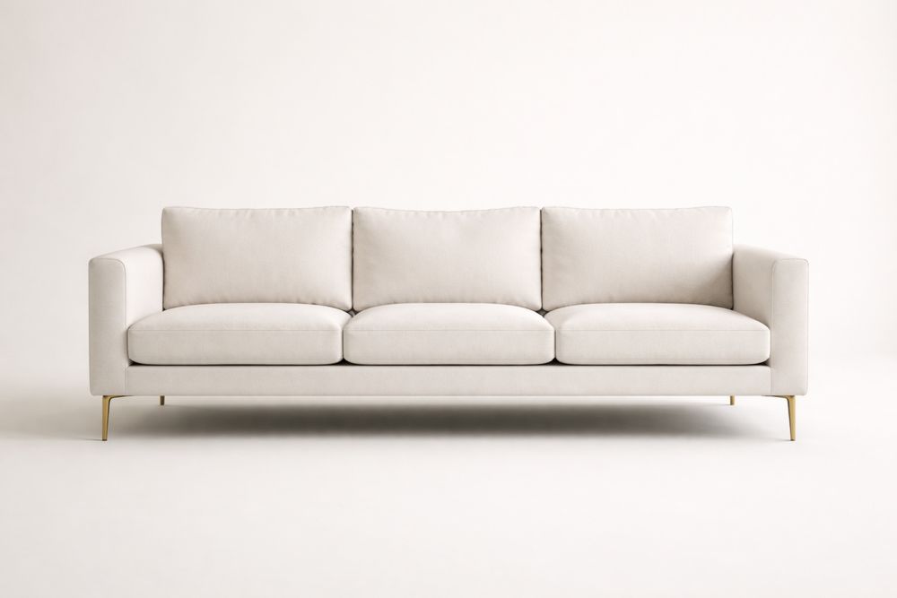 Canapé 3 Places Tissu Polyester Beige Pieds Acier