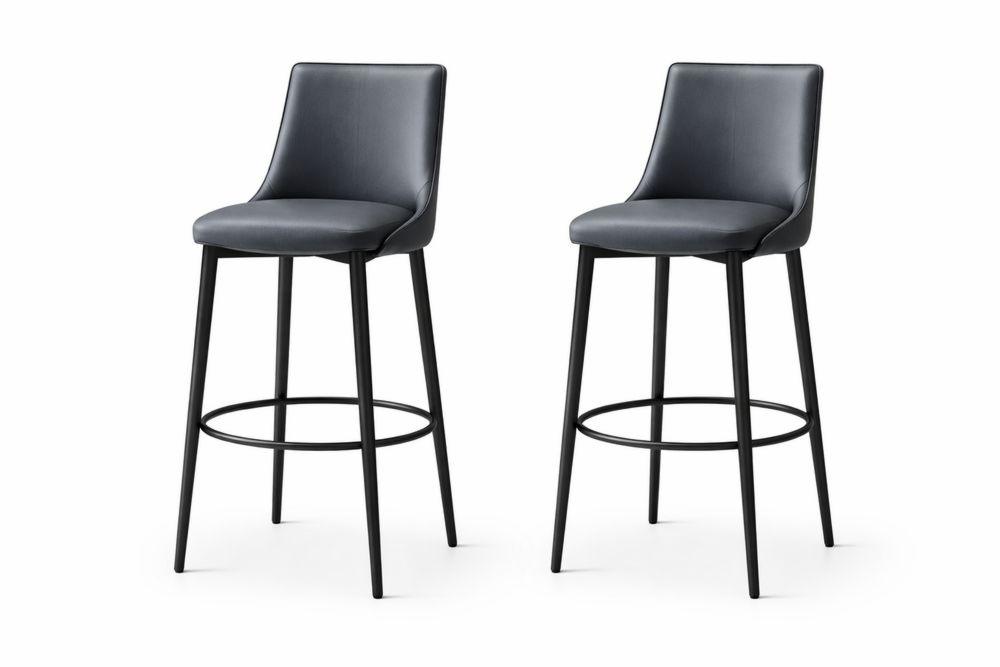 Lot de 2 Tabourets de Bar en Similicuir et Acier Noir