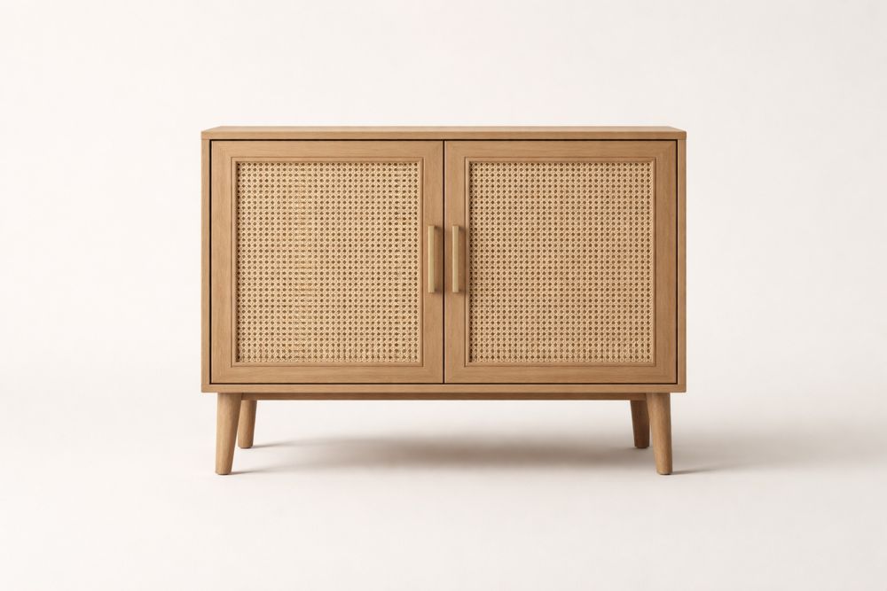 Buffet en Bois avec Portes en Rotin 75x90x40 cm