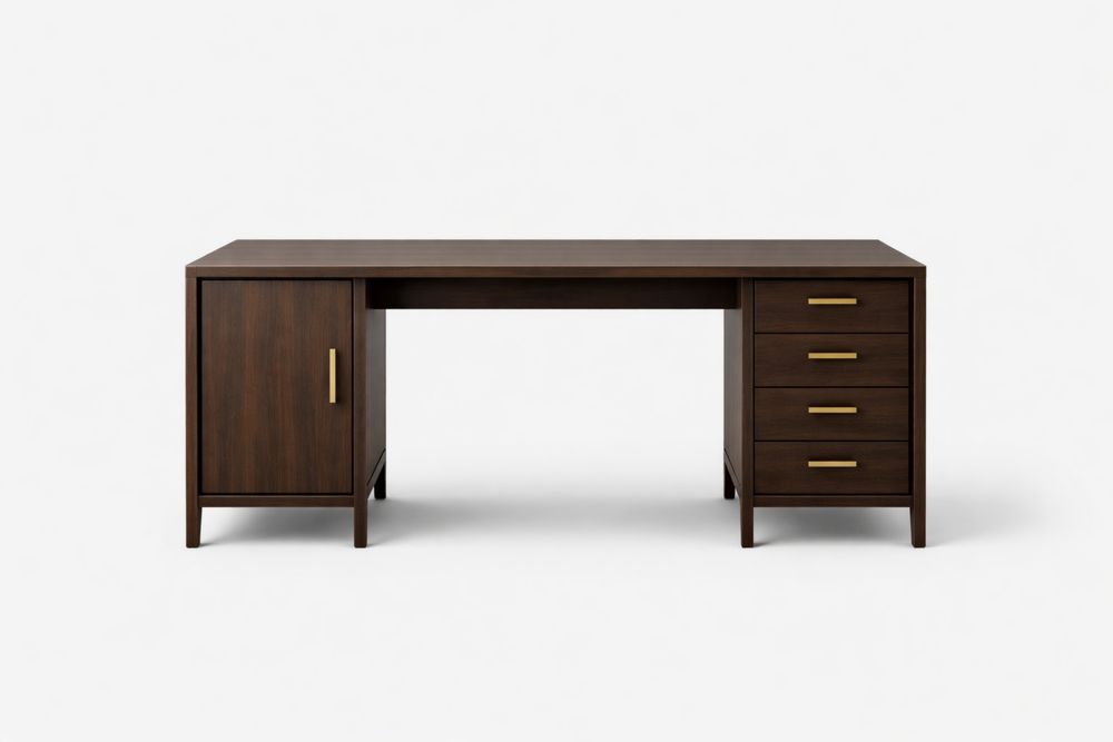 Bureau en bois avec tiroirs et armoire