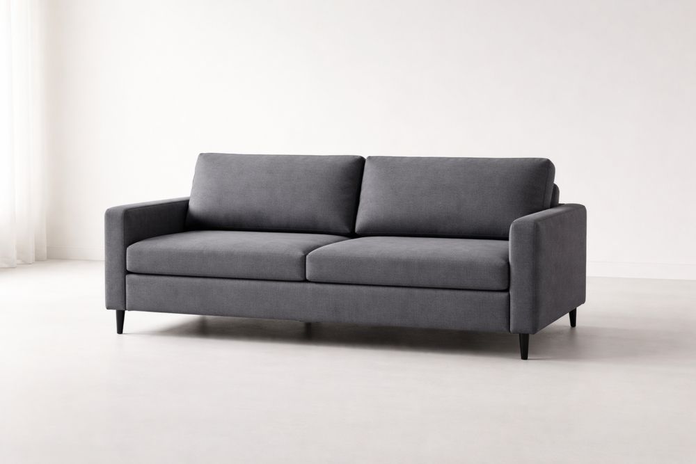 Canapé 3 places en tissu 200×85×90 cm avec structure en MDF et contreplaqué, pieds en acier peint noir