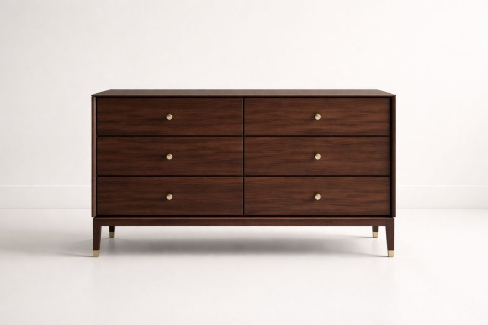 Commode en Bois d'Acajou avec 6 Tiroirs Brun