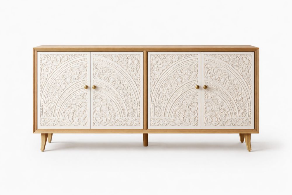 Buffet en bois massif et MDF sculpté 4 portes