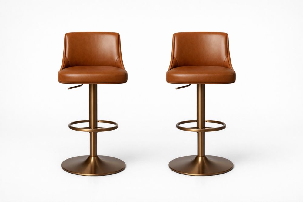 Tabourets de Bar en Similicuir Marron avec Base en Acier Doré