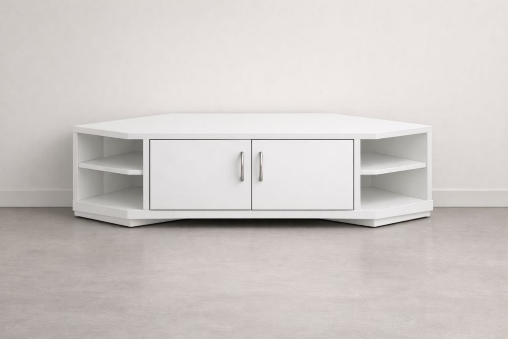 Meuble TV d'angle en bois MDF blanc avec étagères