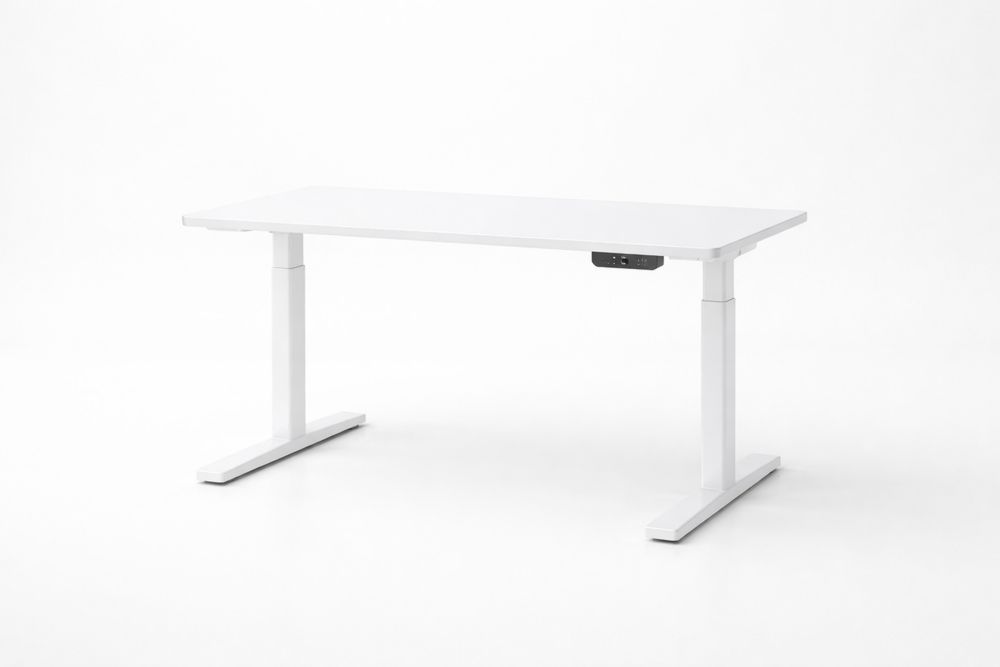 Bureau Électrique Réglable en Hauteur Blanc Acier et MDF