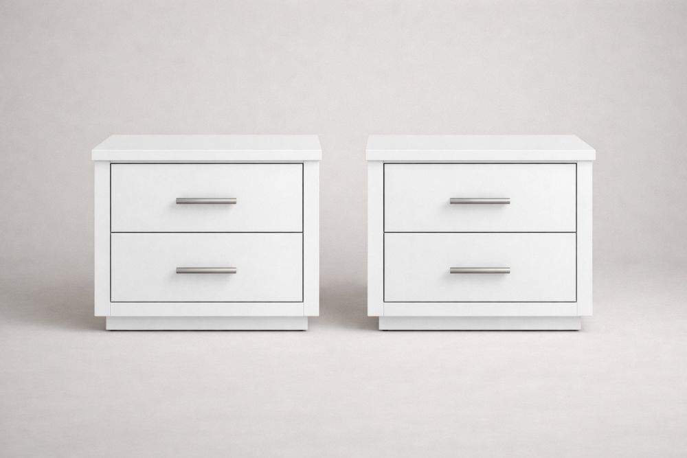 Lot de 2 tables de chevet avec 2 tiroirs en bois MDF Blanc