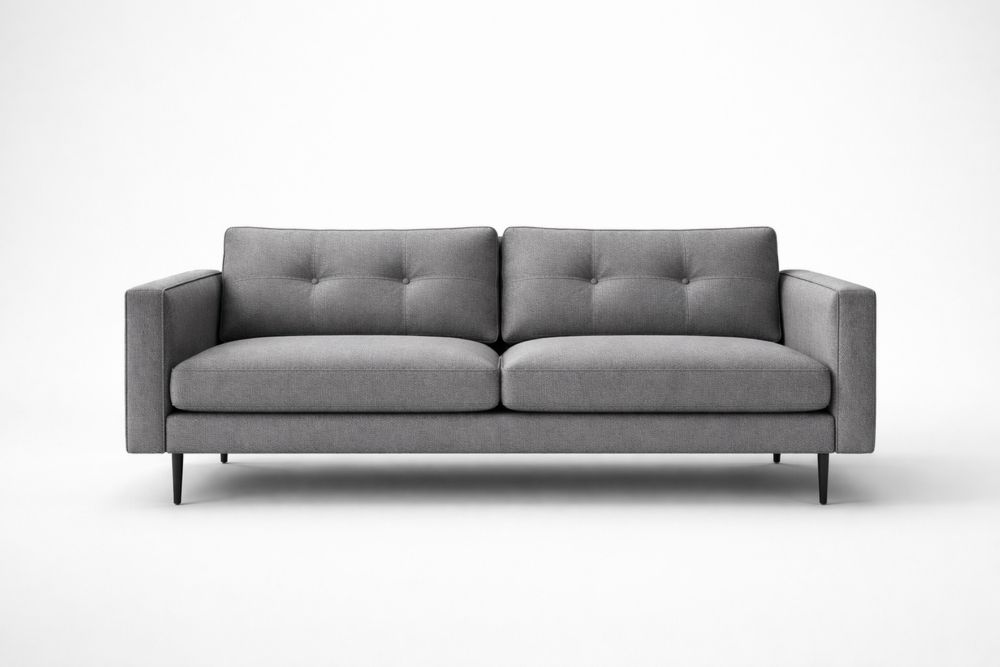 Canapé 3 places en tissu gris avec pieds en acier