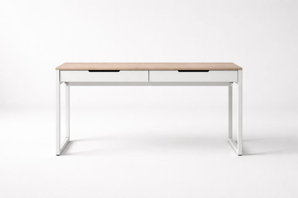 Bureau Rectangulaire en Bois et Acier avec 2 Tiroirs