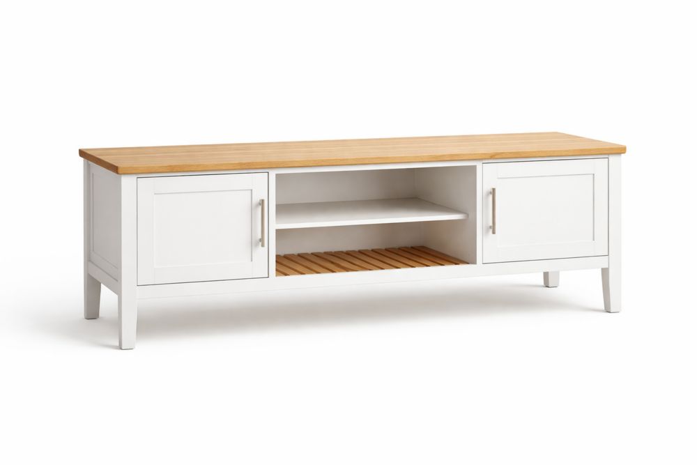 Meuble TV en Bois Blanc et Chêne avec 2 Portes