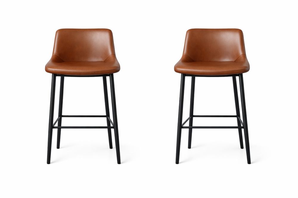 Paire de Tabourets de Bar Similicuir Marron et Acier
