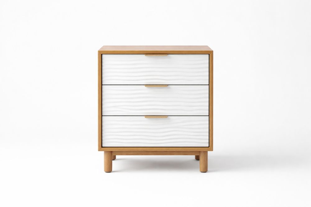 Commode en Bois Massif et MDF Blanc avec 3 Tiroirs