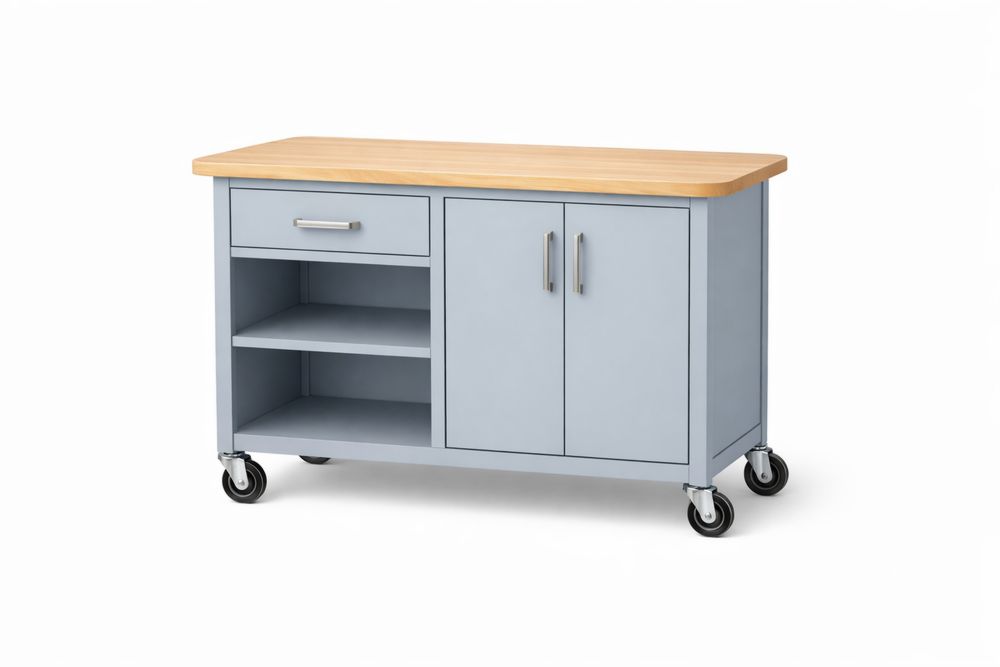 Chariot de cuisine en bois avec plateau en bois massif et roues