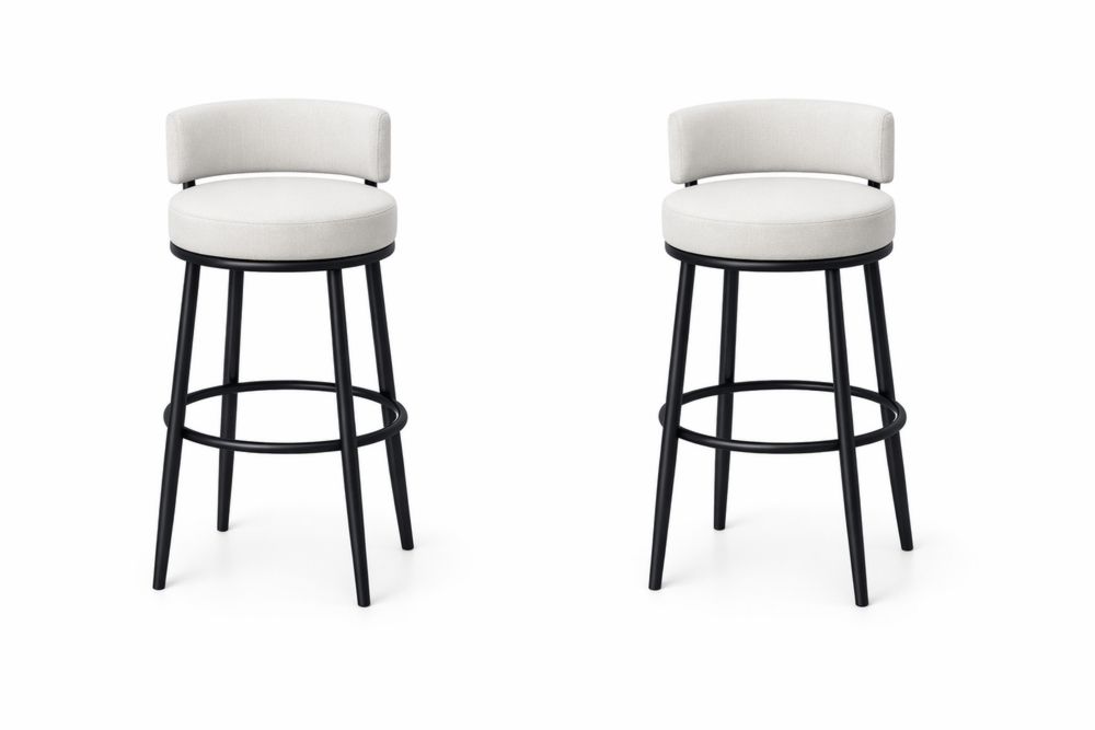 Tabourets de bar en acier et tissu beige, ensemble de 2