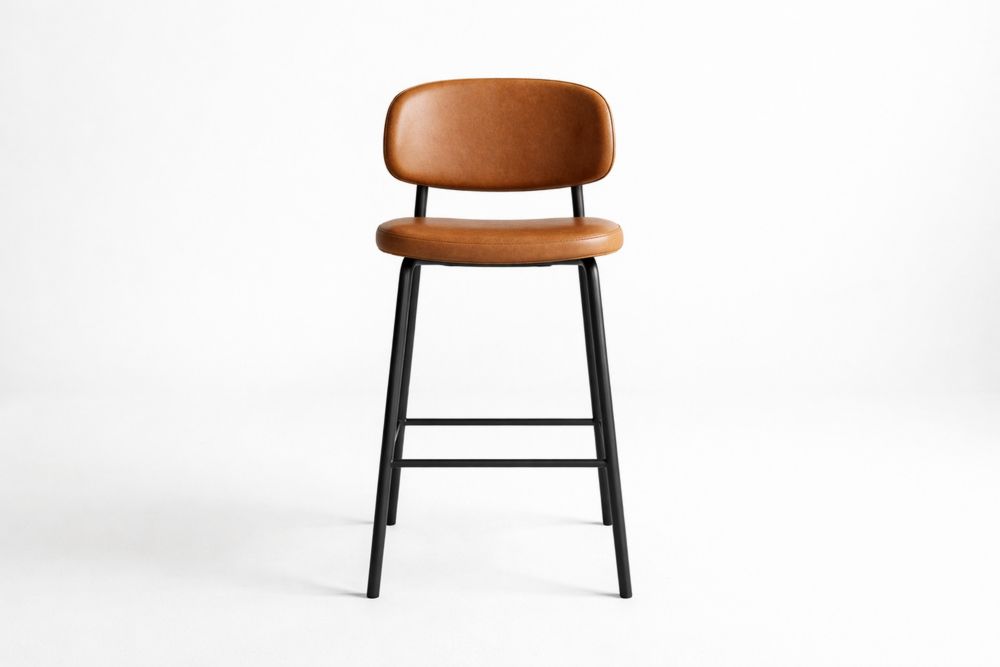 Tabouret de Bar Cuir Synthétique Marron Cadre Acier Noir