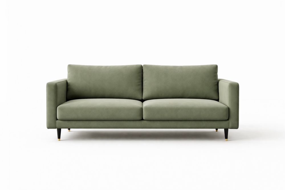 Canapé en tissu polyester vert olive avec cadre en bois