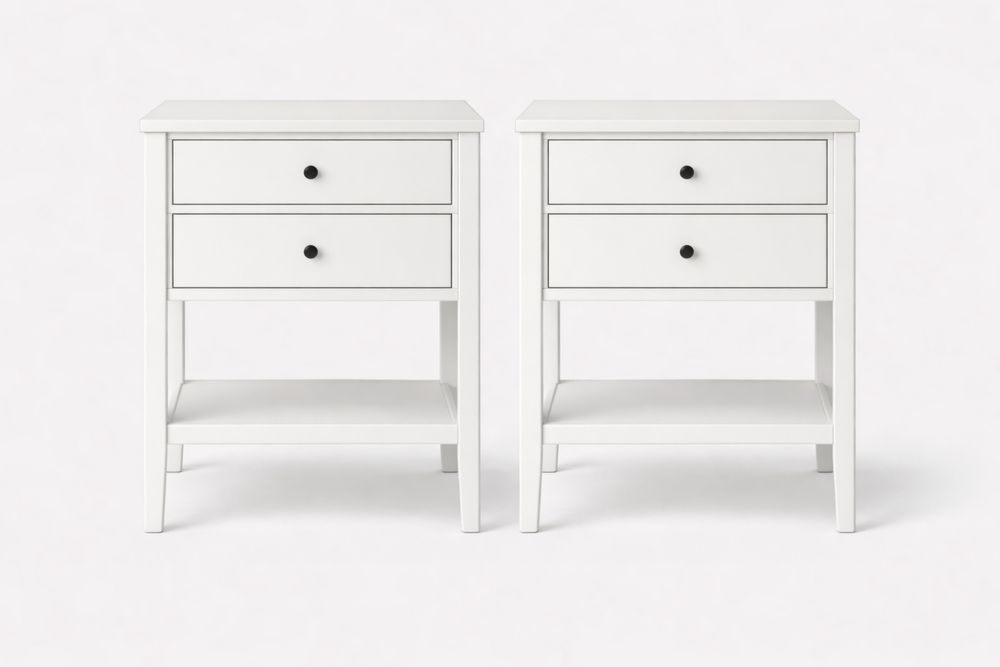 Paire de Tables de Chevet en Bois Blanc avec Tiroirs