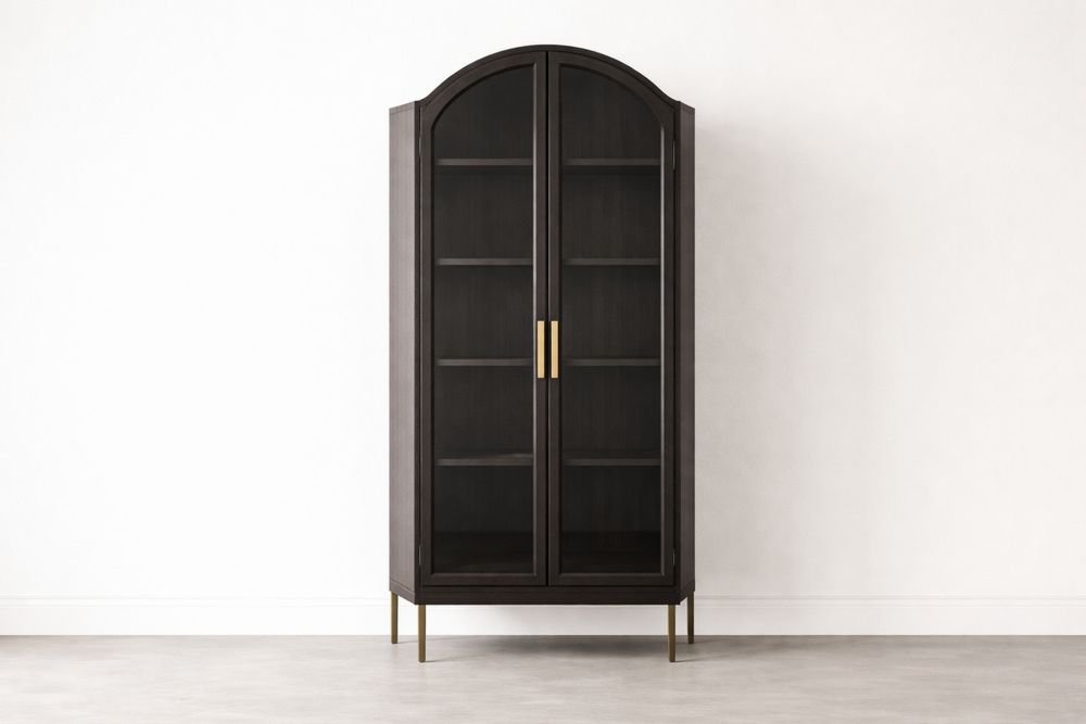 Vitrine noire 90×40×200 cm en MDF avec portes battantes en verre trempé 6 mm et pieds en acier