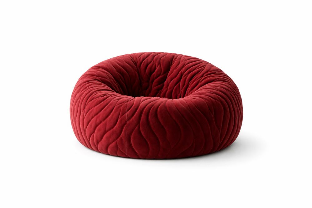 Pouf rond en velours polyester 80 cm, assise rembourrée en mousse polyuréthane