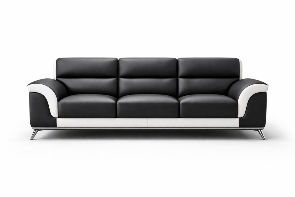 Canapé 3 Places en Cuir Synthétique Noir et Blanc avec Pieds Acier