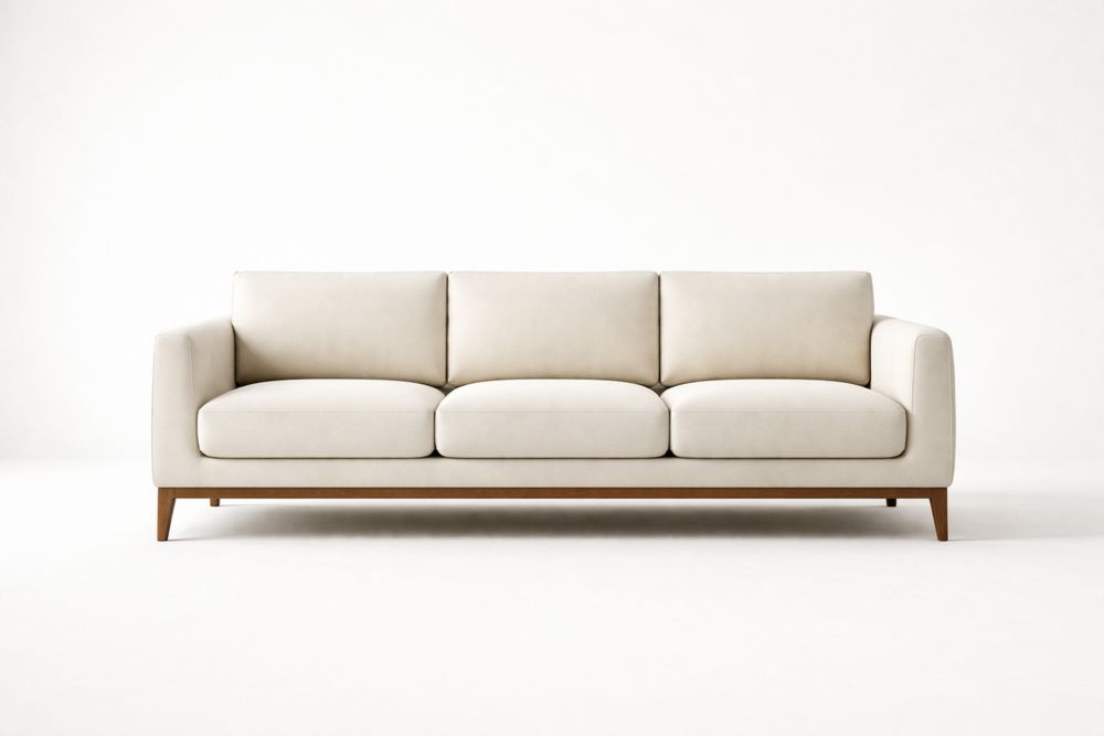 Canapé 3 places en cuir synthétique beige avec structure en bois de hêtre