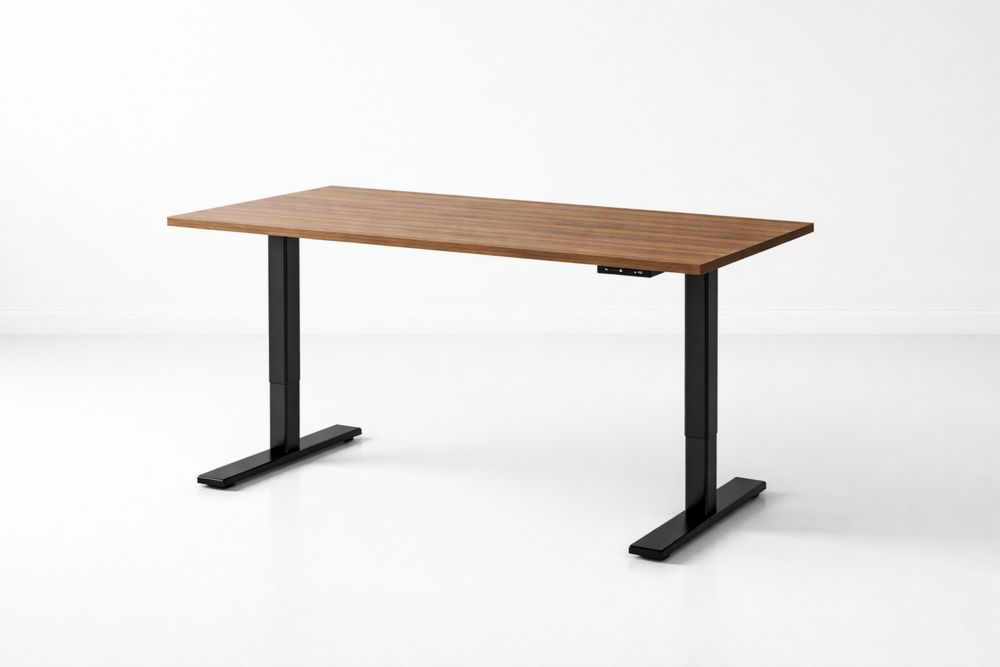 Bureau réglable en hauteur en bois et acier noir 160x80 cm