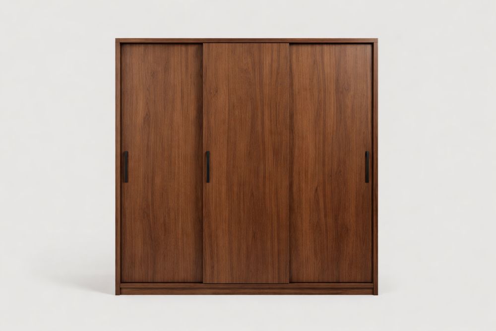 Armoire à portes coulissantes marron 150×60×200 cm avec placage chêne et poignées en acier