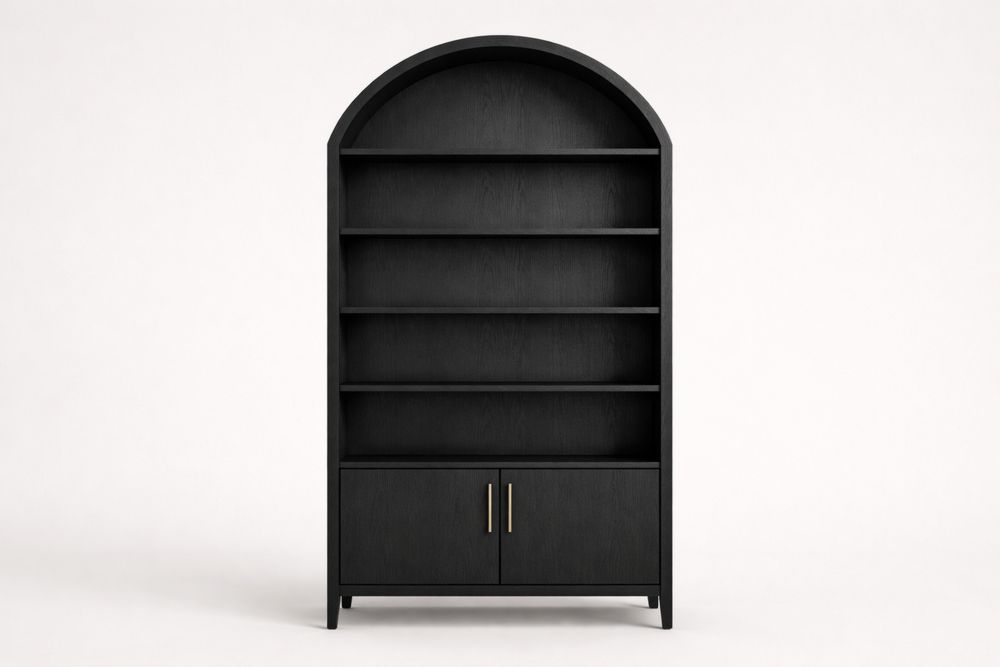 Bibliothèque Arquée en Bois Noir avec Portes