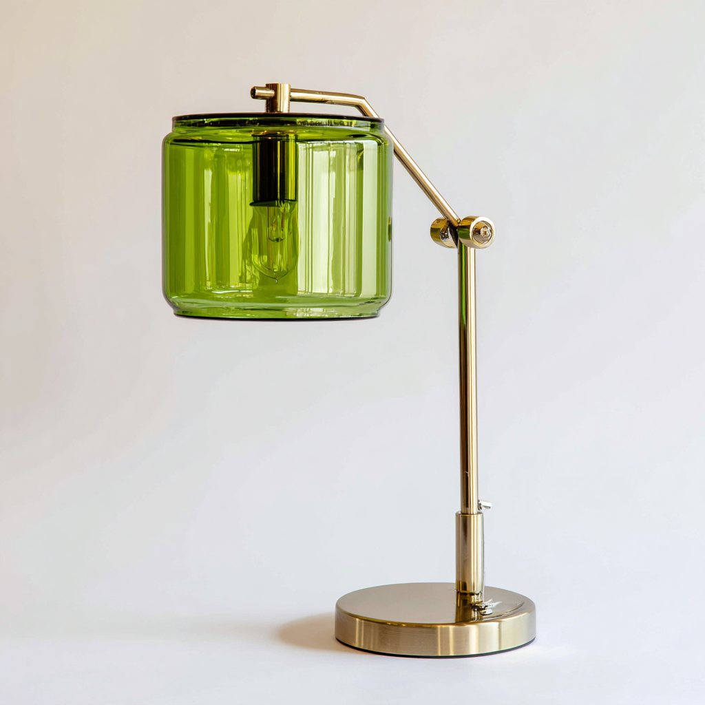 Lampe de table en verre et métal 18x18x40 cm - vert et laiton - pour bureau salon chambre - design moderne décoratif-Nestgoden