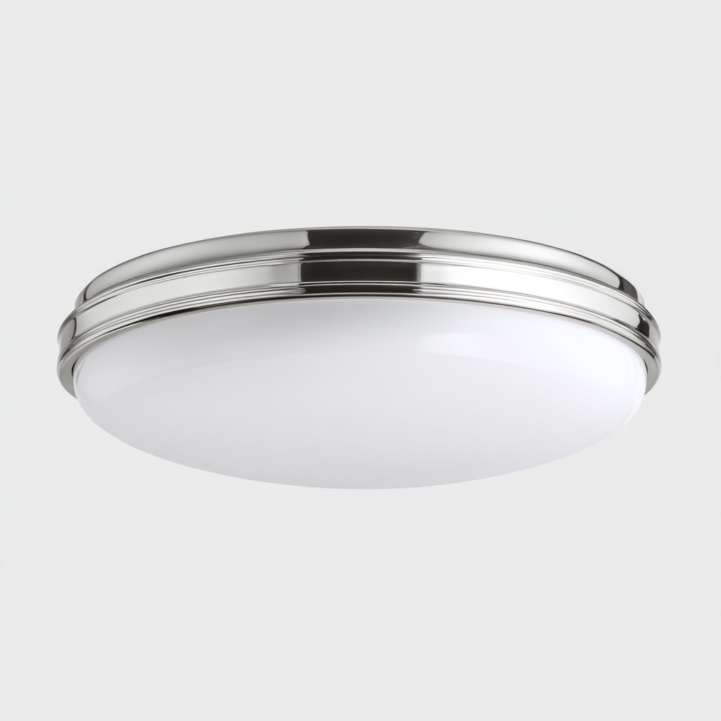 Plafonnier rond en métal et plastique 30x30x9 cm - chrome - blanc - pour salle de bain cuisine couloir - éclairage intérieur moderne-Nestgoden