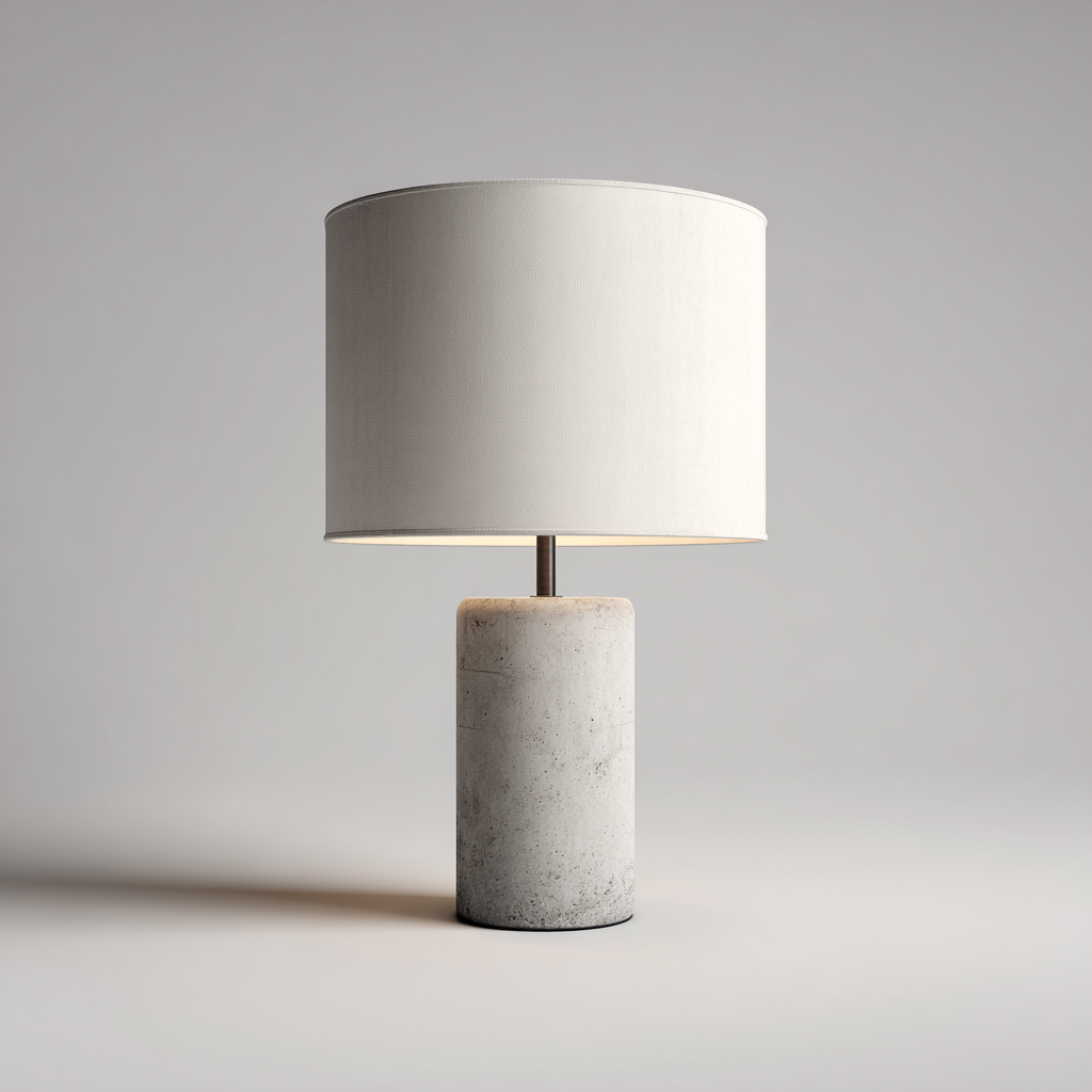 Lampe de table en béton et tissu 25x25x46 cm - gris clair et blanc - pour salon chambre bureau - design moderne minimaliste-Nestgoden