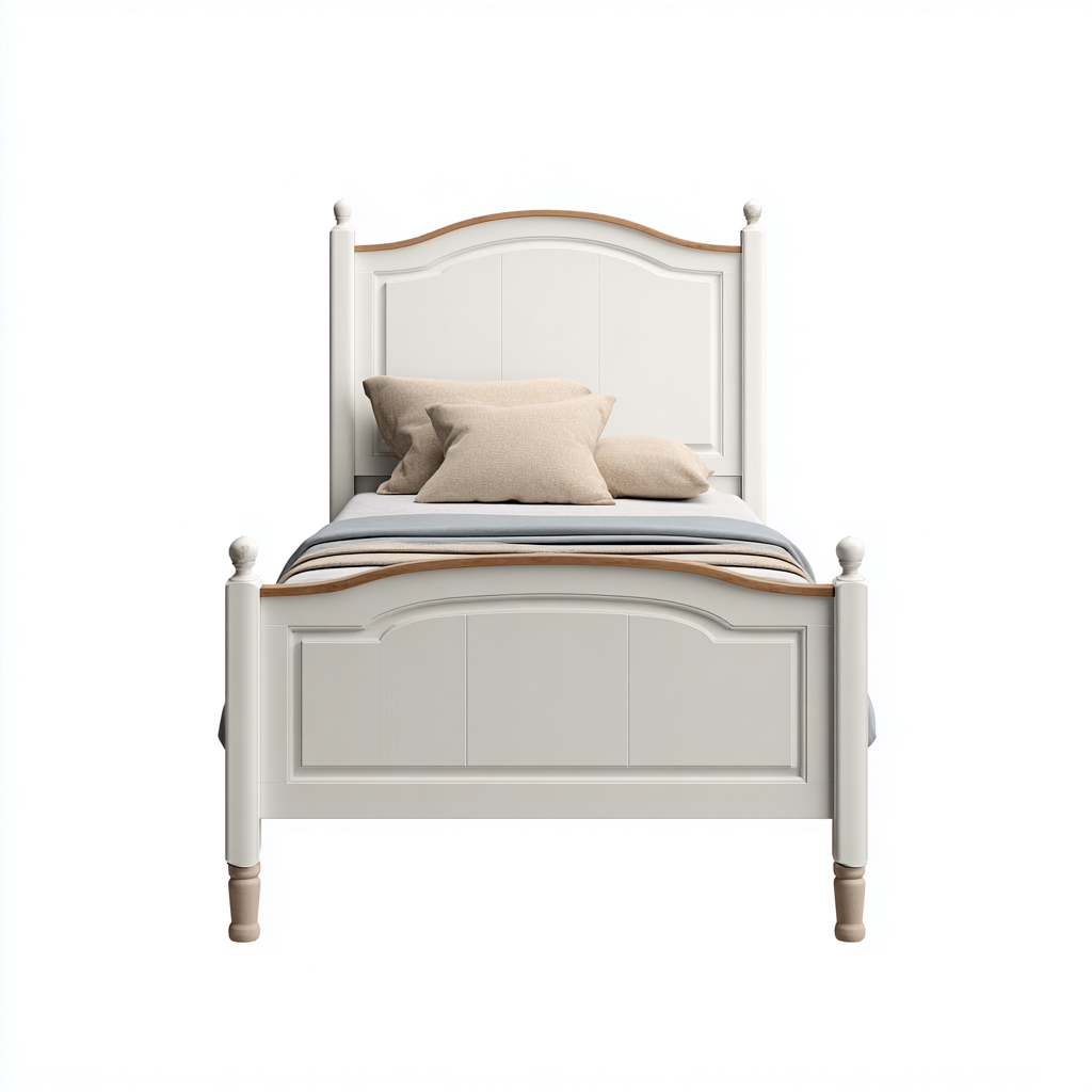 Lit simple classique en bois 200x90x100 cm - finition blanche et bois naturel - style élégant - adapté à la chambre-Nestgoden