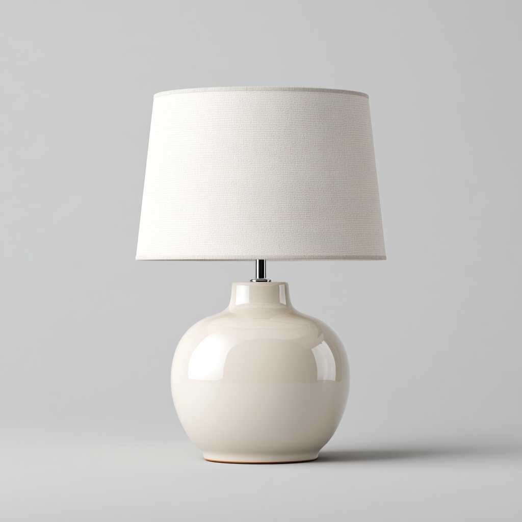 Lampe de table en céramique et tissu 24x24x43 cm - beige ivoire et blanc - pour salon chambre bureau - design classique contemporain-Nestgoden