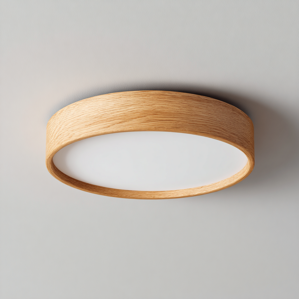 Plafonnier rond en bois 40x40x10 cm - bois clair - blanc - pour salon chambre cuisine - éclairage intérieur style scandinave-Nestgoden